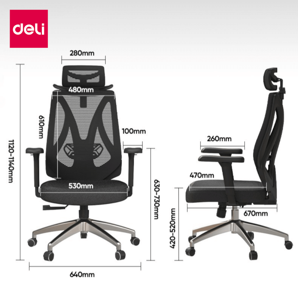 เก้าอี้สำนักงานเพื่อสุขภาพ DELI E4971-BK-01 สีดำ-ขาว